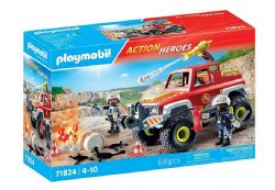 PLAYMOBIL ACTION HEROES - VÉHICULE DE POMPIERS AVEC BIDON ESSENCE ENFLAMMÉ #71824 (0325)